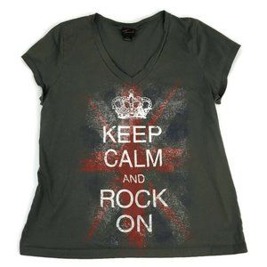 Torrid Shirt Women 3 Keep Calm & Rock On Gray Graphic V Neck Top Slim fit